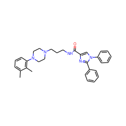 Cc1cccc(N2CCN(CCCNC(=O)c3cn(-c4ccccc4)c(-c4ccccc4)n3)CC2)c1C ZINC000072106237