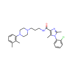 Cc1cccc(N2CCN(CCCNC(=O)c3nc(C)n(-c4ccccc4Cl)c3C)CC2)c1C ZINC000072104763