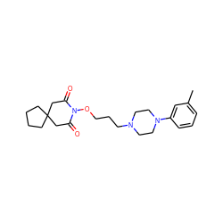 Cc1cccc(N2CCN(CCCON3C(=O)CC4(CCCC4)CC3=O)CC2)c1 ZINC000001542275