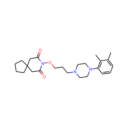 Cc1cccc(N2CCN(CCCON3C(=O)CC4(CCCC4)CC3=O)CC2)c1C ZINC000013820848