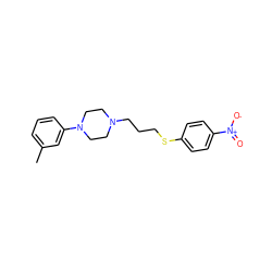 Cc1cccc(N2CCN(CCCSc3ccc([N+](=O)[O-])cc3)CC2)c1 ZINC000028886924