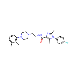 Cc1cccc(N2CCN(CCNC(=O)c3nc(C)n(-c4ccc(F)cc4)c3C)CC2)c1C ZINC000115176498