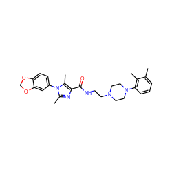 Cc1cccc(N2CCN(CCNC(=O)c3nc(C)n(-c4ccc5c(c4)OCO5)c3C)CC2)c1C ZINC000168307398