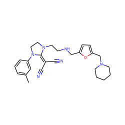 Cc1cccc(N2CCN(CCNCc3ccc(CN4CCCCC4)o3)C2=C(C#N)C#N)c1 ZINC000036338474