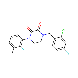 Cc1cccc(N2CCN(Cc3ccc(F)cc3Cl)C(=O)C2=O)c1F ZINC000095565204