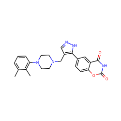 Cc1cccc(N2CCN(Cc3cn[nH]c3-c3ccc4oc(=O)[nH]c(=O)c4c3)CC2)c1C ZINC000144037664