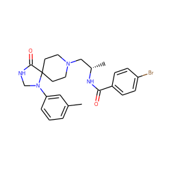 Cc1cccc(N2CNC(=O)C23CCN(C[C@H](C)NC(=O)c2ccc(Br)cc2)CC3)c1 ZINC000095584605