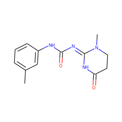 Cc1cccc(NC(=O)/N=C2\NC(=O)CCN2C)c1 ZINC000084616082