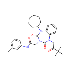 Cc1cccc(NC(=O)CN2C(=O)N(CC(=O)C(C)(C)C)c3ccccc3N(C3CCCCCC3)C2=O)c1 ZINC000029061777