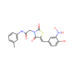 Cc1cccc(NC(=O)CN2C(=O)S/C(=C\c3ccc(O)c([N+](=O)[O-])c3)C2=O)c1 ZINC000036144289