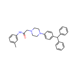 Cc1cccc(NC(=O)CN2CCN(c3ccc(C(c4ccccc4)c4ccccc4)cc3)CC2)c1 ZINC000028370682