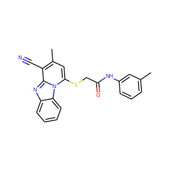 Cc1cccc(NC(=O)CSc2cc(C)c(C#N)c3nc4ccccc4n23)c1 ZINC000002453588