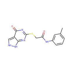 Cc1cccc(NC(=O)CSc2nc3[nH][nH]cc-3c(=O)n2)c1 ZINC000013116789