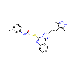 Cc1cccc(NC(=O)CSc2nc3ccccc3c3nc(CCc4c(C)n[nH]c4C)nn23)c1 ZINC000002969661