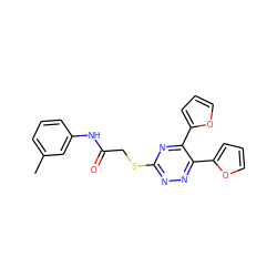 Cc1cccc(NC(=O)CSc2nnc(-c3ccco3)c(-c3ccco3)n2)c1 ZINC000001221502