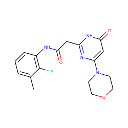 Cc1cccc(NC(=O)Cc2nc(N3CCOCC3)cc(=O)[nH]2)c1F ZINC000115070718