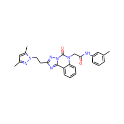 Cc1cccc(NC(=O)Cn2c(=O)n3nc(CCn4nc(C)cc4C)nc3c3ccccc32)c1 ZINC000003958783