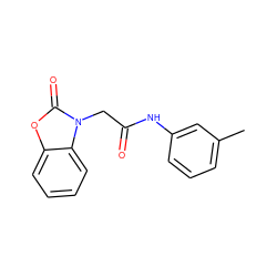 Cc1cccc(NC(=O)Cn2c(=O)oc3ccccc32)c1 ZINC000000803053