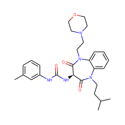 Cc1cccc(NC(=O)N[C@@H]2C(=O)N(CCC(C)C)c3ccccc3N(CCN3CCOCC3)C2=O)c1 ZINC000072176091