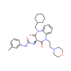 Cc1cccc(NC(=O)N[C@@H]2C(=O)N(CCN3CCOCC3)c3ccccc3N(CC3CCCCC3)C2=O)c1 ZINC000072178159