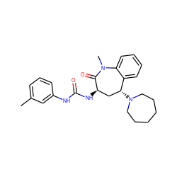 Cc1cccc(NC(=O)N[C@@H]2C[C@@H](N3CCCCCC3)c3ccccc3N(C)C2=O)c1 ZINC000000841687