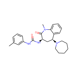 Cc1cccc(NC(=O)N[C@@H]2C[C@H](N3CCCCCC3)c3ccccc3N(C)C2=O)c1 ZINC000000602160