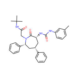 Cc1cccc(NC(=O)N[C@@H]2C[C@H](c3ccccc3)C[C@H](c3ccccc3)N(CC(=O)NC(C)(C)C)C2=O)c1 ZINC000026729404