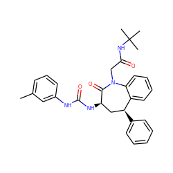 Cc1cccc(NC(=O)N[C@@H]2C[C@H](c3ccccc3)c3ccccc3N(CC(=O)NC(C)(C)C)C2=O)c1 ZINC000013739674