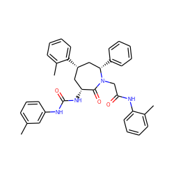 Cc1cccc(NC(=O)N[C@@H]2C[C@H](c3ccccc3C)C[C@H](c3ccccc3)N(CC(=O)Nc3ccccc3C)C2=O)c1 ZINC000026733505