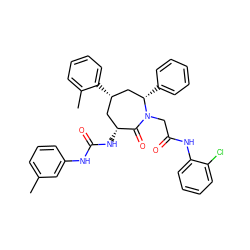 Cc1cccc(NC(=O)N[C@@H]2C[C@H](c3ccccc3C)C[C@H](c3ccccc3)N(CC(=O)Nc3ccccc3Cl)C2=O)c1 ZINC000026726981