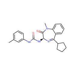 Cc1cccc(NC(=O)N[C@@H]2N=C(C3CCCC3)c3ccccc3N(C)C2=O)c1 ZINC000029557522