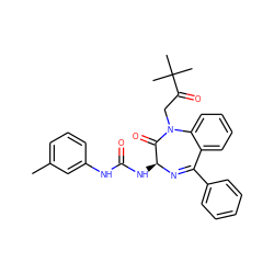 Cc1cccc(NC(=O)N[C@@H]2N=C(c3ccccc3)c3ccccc3N(CC(=O)C(C)(C)C)C2=O)c1 ZINC000013760927