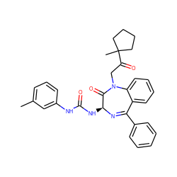 Cc1cccc(NC(=O)N[C@@H]2N=C(c3ccccc3)c3ccccc3N(CC(=O)C3(C)CCCC3)C2=O)c1 ZINC000027618383