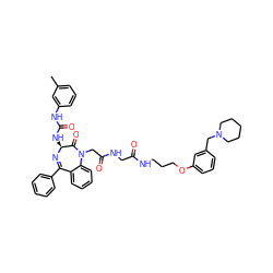 Cc1cccc(NC(=O)N[C@@H]2N=C(c3ccccc3)c3ccccc3N(CC(=O)NCC(=O)NCCCOc3cccc(CN4CCCCC4)c3)C2=O)c1 ZINC000029217103