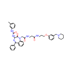 Cc1cccc(NC(=O)N[C@@H]2N=C(c3ccccc3)c3ccccc3N(CC(=O)NCCC(=O)NCCCOc3cccc(CN4CCCCC4)c3)C2=O)c1 ZINC000029215134