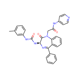 Cc1cccc(NC(=O)N[C@@H]2N=C(c3ccccc3)c3ccccc3N(CC(=O)Nc3ccncc3)C2=O)c1 ZINC000013732687