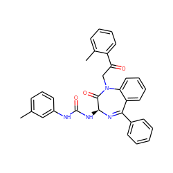 Cc1cccc(NC(=O)N[C@@H]2N=C(c3ccccc3)c3ccccc3N(CC(=O)c3ccccc3C)C2=O)c1 ZINC000003786250