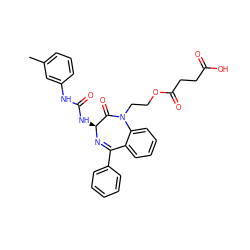 Cc1cccc(NC(=O)N[C@@H]2N=C(c3ccccc3)c3ccccc3N(CCOC(=O)CCC(=O)O)C2=O)c1 ZINC000027428223