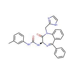 Cc1cccc(NC(=O)N[C@@H]2N=C(c3ccccc3)c3ccccc3N(Cc3ncc[nH]3)C2=O)c1 ZINC000000605806