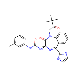 Cc1cccc(NC(=O)N[C@@H]2N=C(c3ncc[nH]3)c3ccccc3N(CC(=O)C(C)(C)C)C2=O)c1 ZINC000027656685