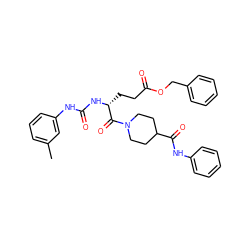 Cc1cccc(NC(=O)N[C@H](CCC(=O)OCc2ccccc2)C(=O)N2CCC(C(=O)Nc3ccccc3)CC2)c1 ZINC000026826815