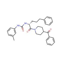 Cc1cccc(NC(=O)N[C@H](CCCc2ccccc2)C(=O)N2CCC(C(=O)c3ccccc3)CC2)c1 ZINC000026822412