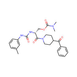 Cc1cccc(NC(=O)N[C@H](COC(=O)N(C)C)C(=O)N2CCC(C(=O)c3ccccc3)CC2)c1 ZINC000026831951