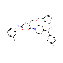 Cc1cccc(NC(=O)N[C@H](COCc2ccccc2)C(=O)N2CCC(C(=O)c3ccc(F)cc3)CC2)c1 ZINC000026826545