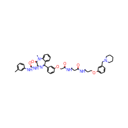 Cc1cccc(NC(=O)N[C@H]2N=C(c3cccc(OCC(=O)NCCC(=O)NCCCOc4cccc(CN5CCCCC5)c4)c3)c3ccccc3N(C)C2=O)c1 ZINC000095608459