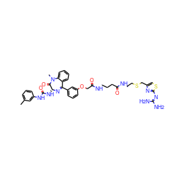 Cc1cccc(NC(=O)N[C@H]2N=C(c3cccc(OCC(=O)NCCCC(=O)NCCSCc4csc(N=C(N)N)n4)c3)c3ccccc3N(C)C2=O)c1 ZINC000095541715