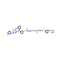 Cc1cccc(NC(=O)N[C@H]2N=C(c3cccc(OCC(=O)NCCCCCC(=O)NCCCOc4cccc(CN5CCCCC5)c4)c3)c3ccccc3N(C)C2=O)c1 ZINC000095608672