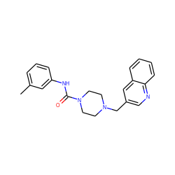 Cc1cccc(NC(=O)N2CCN(Cc3cnc4ccccc4c3)CC2)c1 ZINC000035814171