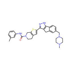 Cc1cccc(NC(=O)N2CCc3cc(-c4n[nH]c5c4Cc4cc(CN6CCN(C)CC6)ccc4-5)sc3C2)c1 ZINC000036338829