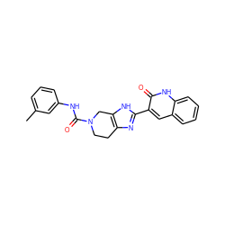 Cc1cccc(NC(=O)N2CCc3nc(-c4cc5ccccc5[nH]c4=O)[nH]c3C2)c1 ZINC000084616805